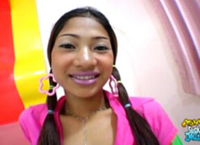 Oy in pigtails lowers panties fucked doggy style rides cock and cum in mouth