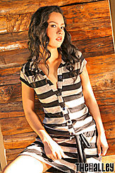 Jasmine Wang Wearing Striped Dress